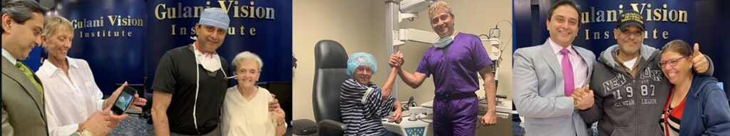 ophthalmologist with patients after cataract surgery