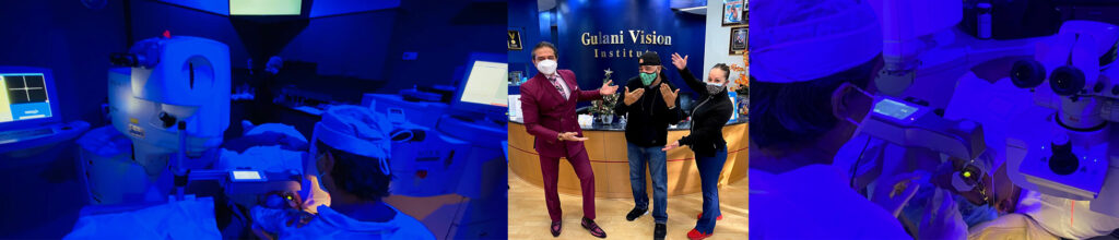 ophthalmologist performing surgery and taking picture with a patient