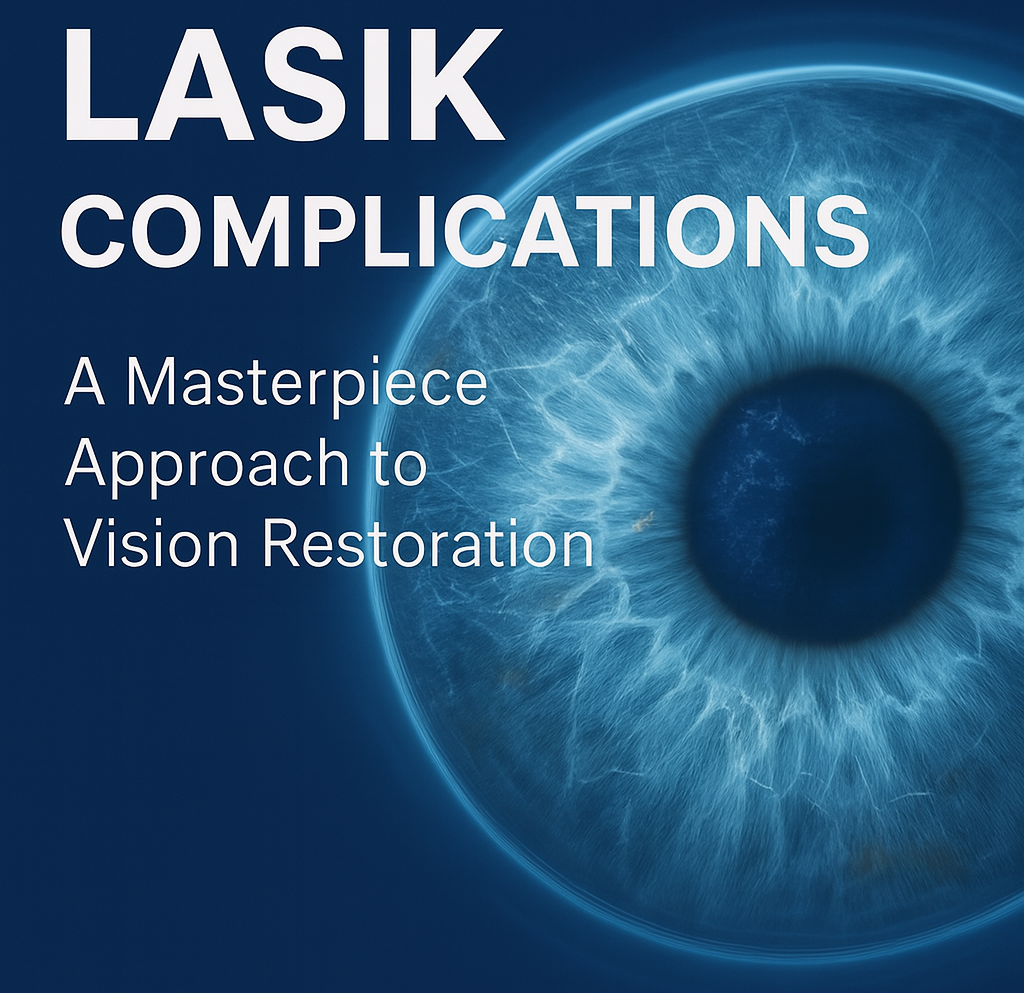 Promotional graphic for Gulani Vision Institute highlighting Dr. Arun C. Gulani’s expertise in LASIK complication correction and advanced vision restoration techniques.