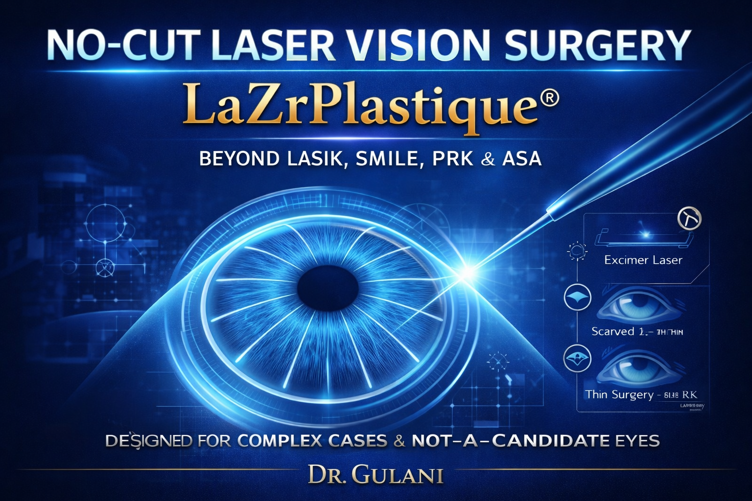 LaZrPlastique® no-cut laser vision surgery correcting vision beyond LASIK, SMILE, PRK and ASA, designed for thin corneas and complex eyes