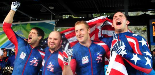 Steve Holcomb and His Team Celebrating