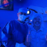 A calming blue-lit surgical suite at Gulani Vision Institute, designed to enhance relaxation and comfort for highly anxious patients.